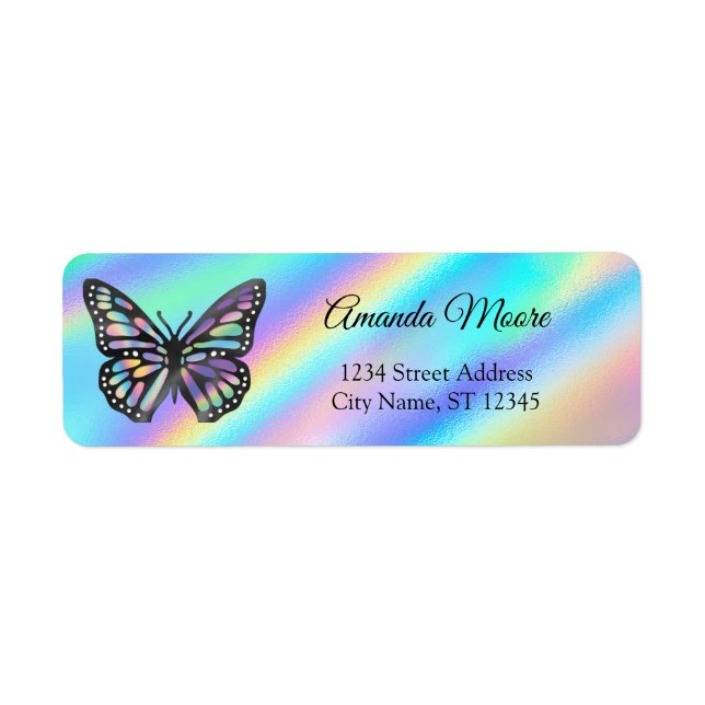 Monarch butterfly holograph foil vinge modern returadress etikett (Framsidan)