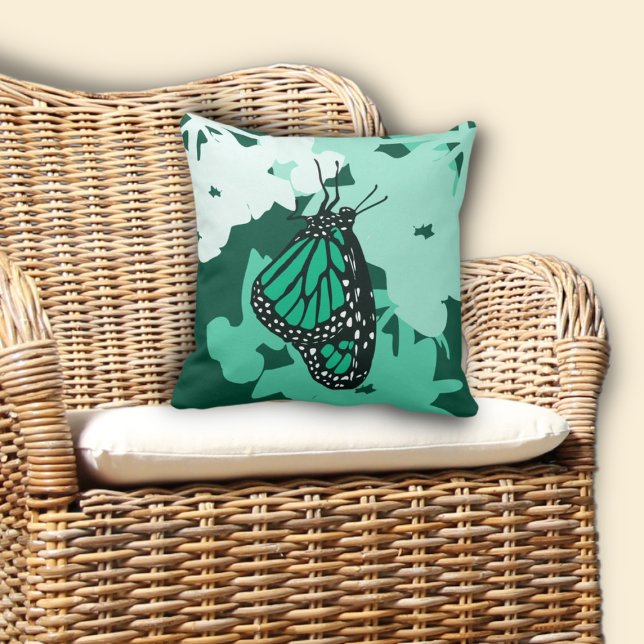 Monarch Butterfly Insekt Animal Grönt Kudde (Monarch Butterfly Insect Animal Green Throw Pillow)