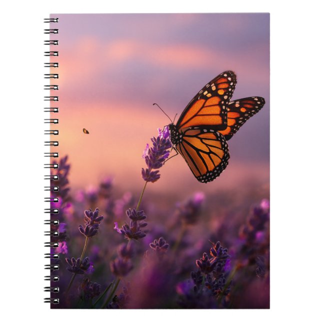 Monarch Butterfly Lavender Sunset Notebook Anteckningsbok (Framsidan)