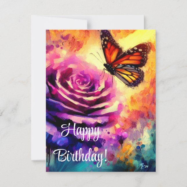 Monarch Butterfly Lila Ro Sunset Birthday Card (Framsida)