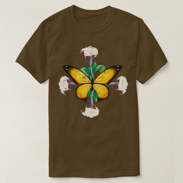 Monarch Butterfly med datura blooms löv mandala T Shirt (Design framsida)