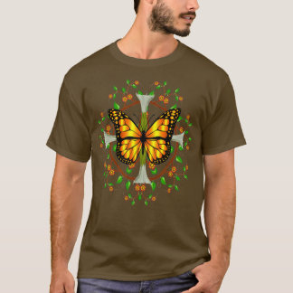 Monarch Butterfly med Datura Blooms Löv Mandala T Shirt
