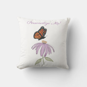 Monarch Butterfly med Lila Cone Flower Kudde