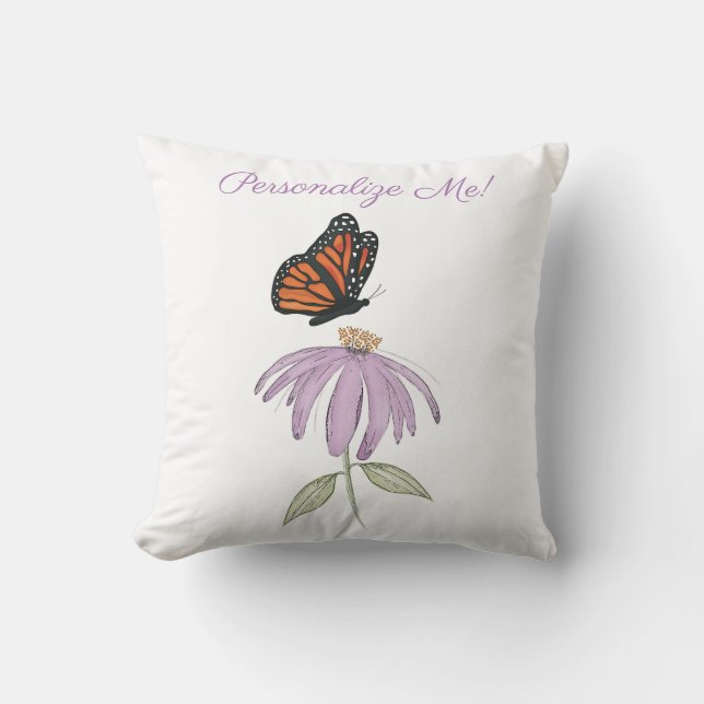 Monarch Butterfly med Lila Cone Flower Kudde (Framsida)