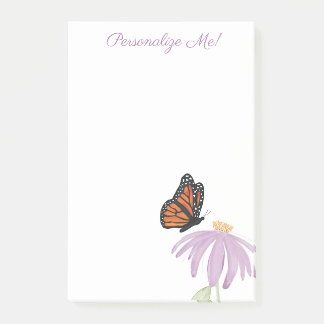 Monarch Butterfly med Lila Cone Flower Post-it Block (Framsida)
