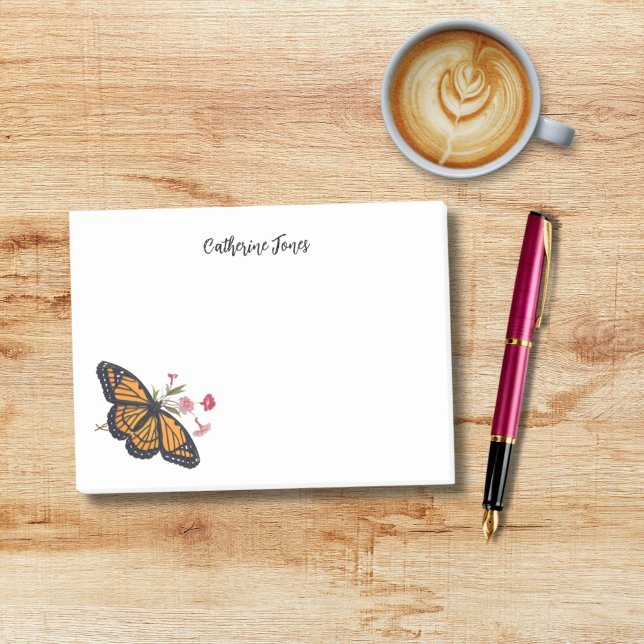 Monarch Butterfly med Namn Personlig Post-it Block (Personalize this beautiful monarch butterfly and enjoy writing colorful notes and memos!)