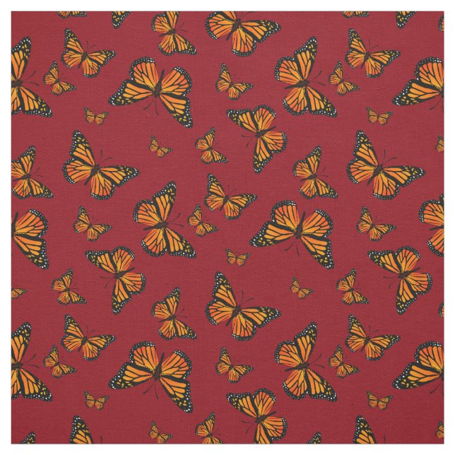 Monarch Butterfly Mönster på Mörkens röda bakgrund Tyg (Provkarta)