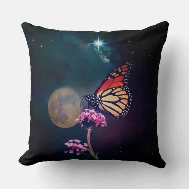 Monarch Butterfly Moon and North Star Night Sky Kudde (Framsida)