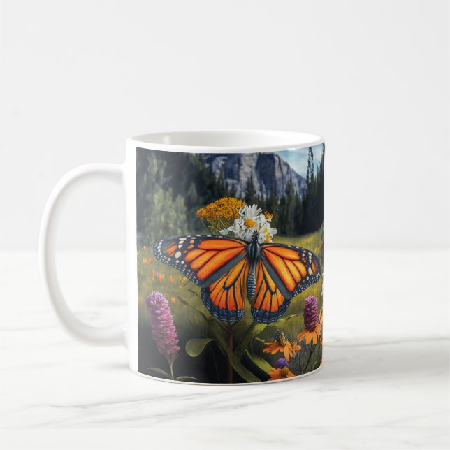 Monarch Butterfly Mountain Vacker Meadow Nature Kaffemugg (Vänster)