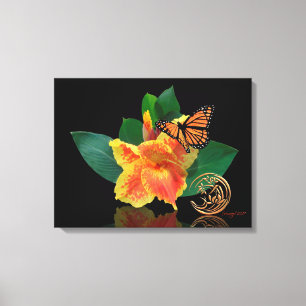 Monarch Butterfly och Canna Lily på canvas