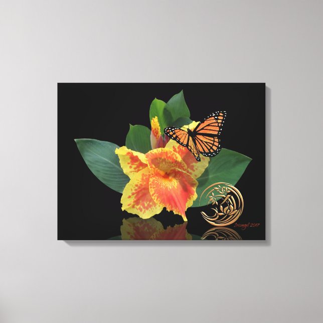 Monarch Butterfly och Canna Lily på canvas (Framsida)