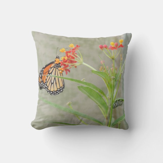 Monarch Butterfly och Caterpelare Pillow Kudde (Framsida)