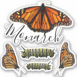 Monarch Butterfly och Caterpelaruppsättning Klistermärken