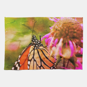 Monarch Butterfly on Flower Close Up Abstrakt Kökshandduk