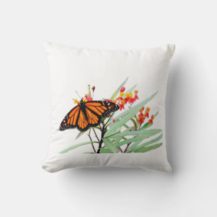 Monarch Butterfly on Milkweed Blooms, White Kudde
