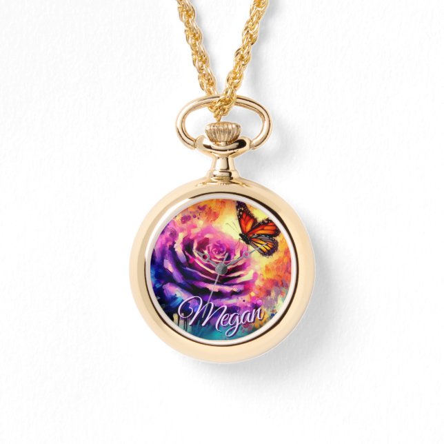 Monarch Butterfly on Rose at Sunset Personalized Armbandsur (Framsida)