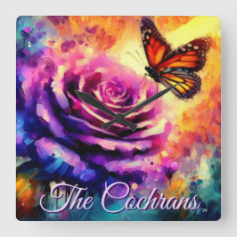 Monarch Butterfly on Rose at Sunset Personalized Fyrkantig Klocka