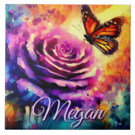 Monarch Butterfly on Rose at Sunset Personalized Kakelplatta