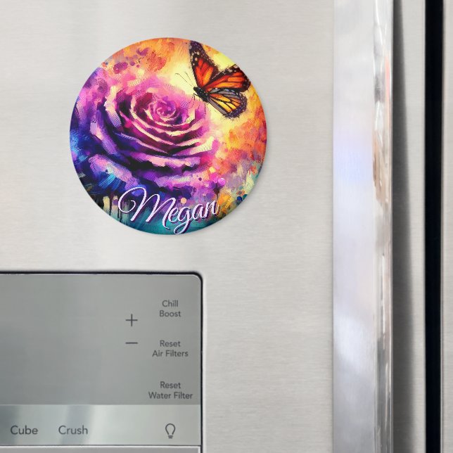 Monarch Butterfly on Rose at Sunset Personalized Magnet (In Situ (Fridge))