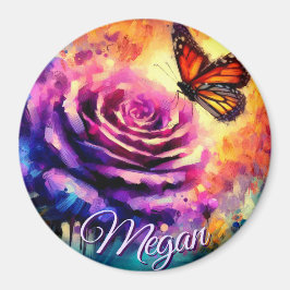Monarch Butterfly on Rose at Sunset Personalized Magnet