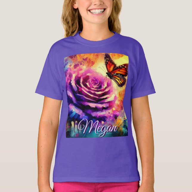 Monarch Butterfly on Rose at Sunset Personalized T Shirt (Framsida)
