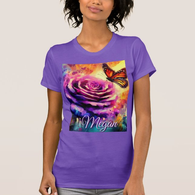 Monarch Butterfly on Rose at Sunset Personalized T Shirt (Framsida)
