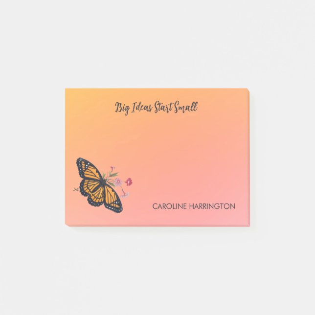 Monarch Butterfly Orange Guld, inspirationell Post-it Block (Framsida)