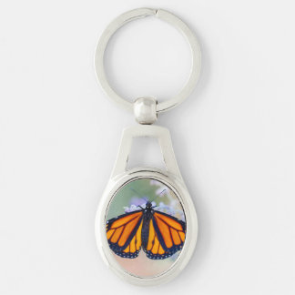 Monarch Butterfly Ovalt Silverfärgad Nyckelring