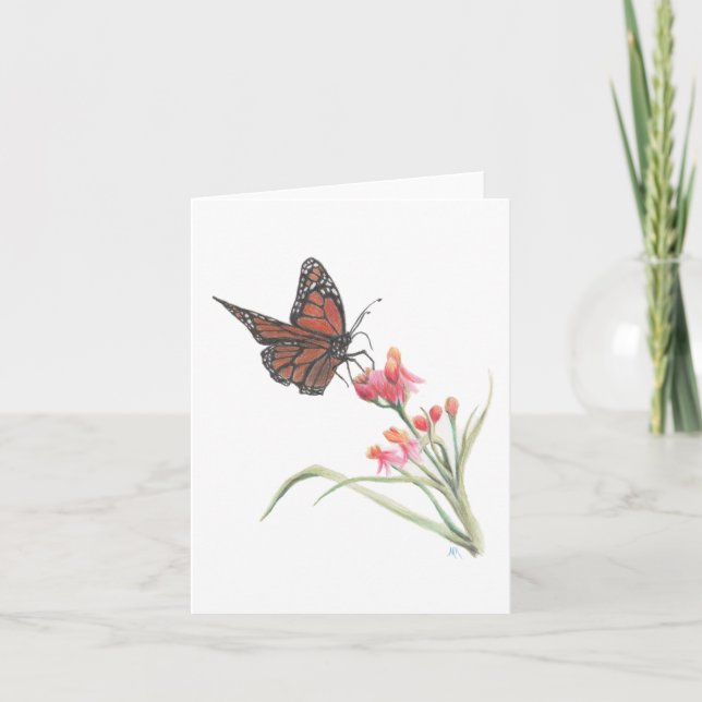 Monarch Butterfly på ett Flower Note Card Anteckningskort (Framsida)