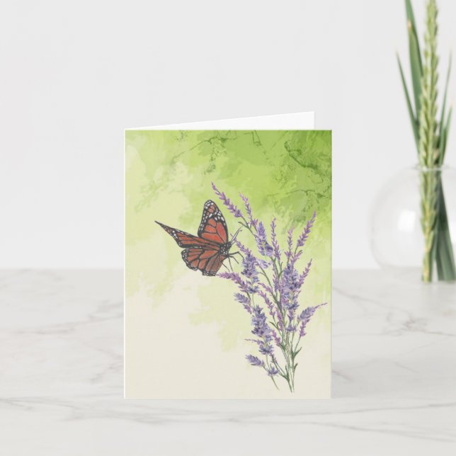 Monarch Butterfly på Lavender Floder Note Card Anteckningskort (Framsida)
