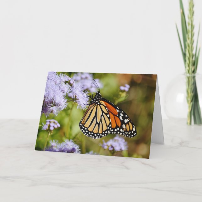 Monarch Butterfly på Mist Flowers Art Note Card Kort (Framsida)