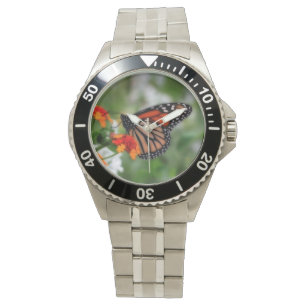 Monarch Butterfly på Orange och Red Lantana Armbandsur