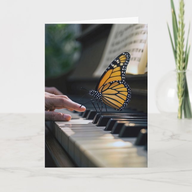 Monarch Butterfly på Piano Tangentbord Kort (Framsida)