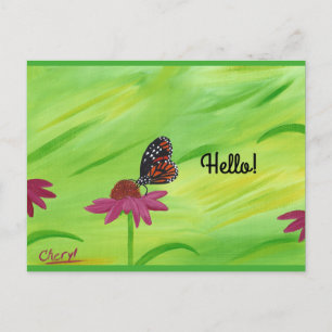 Monarch Butterfly på Rosa Flower Hej Postcards Vykort