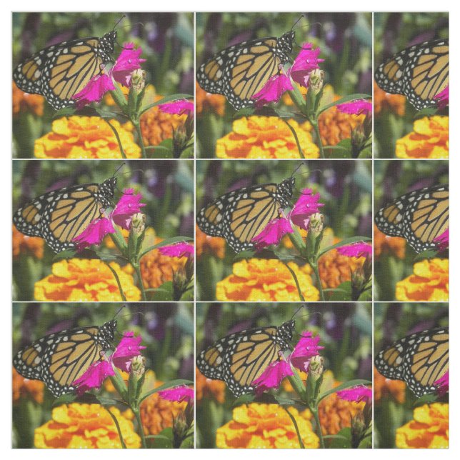 Monarch Butterfly på rosa marigold Tyg (Provkarta)
