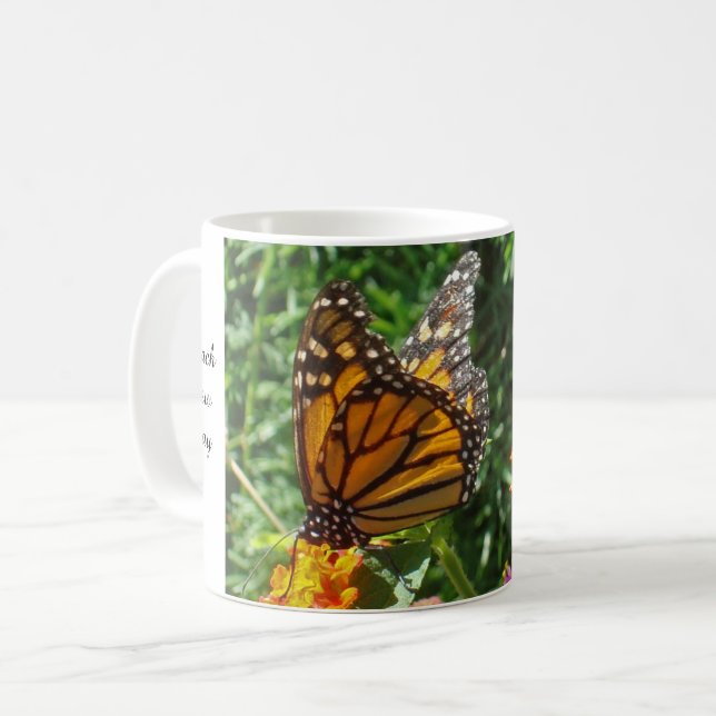 Monarch Butterfly Photo Tidigt God Motivational Kaffemugg (Framsida vänster)