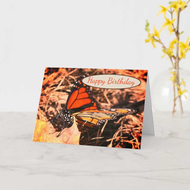 Monarch Butterfly Posing Nature Birthday Kort (Gul blomma)