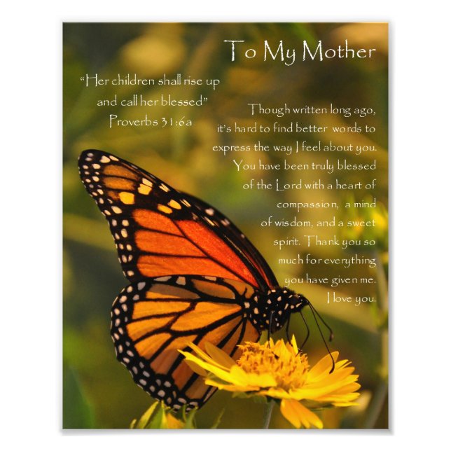 Monarch Butterfly "Proverbs 31:6" Mor Tack Fototryck (Framsidan)