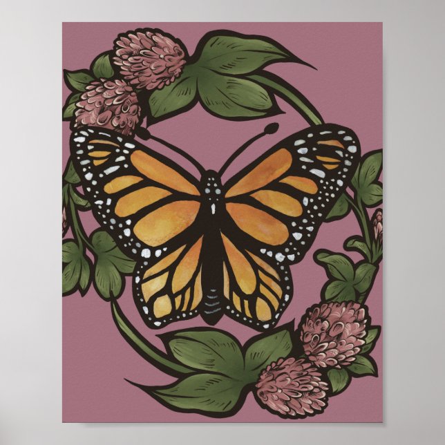 Monarch Butterfly Red Klöver Garden Butterflies Poster (Framsidan)