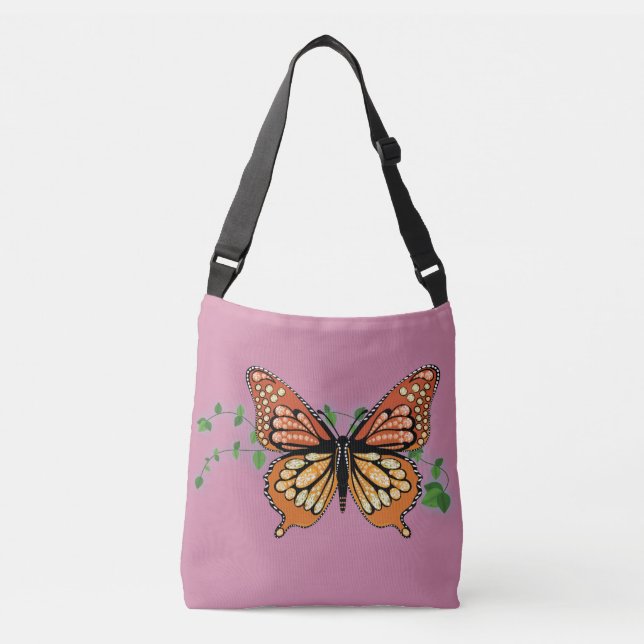 Monarch Butterfly Rhinestone Design Tote Purse Bag Axelväska (Framsida)