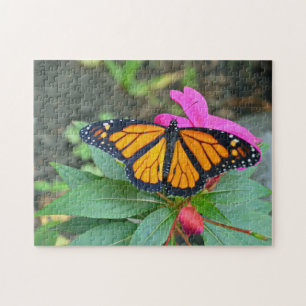 Monarch Butterfly Rosa Blommigt Photo Pussel