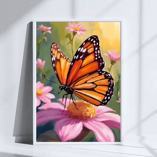 Monarch Butterfly Rosa Flower Blommigt Paeing Poster (Skapare uppladdad)