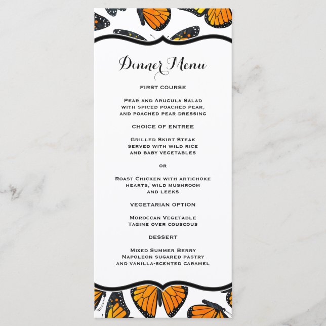 Monarch Butterfly Slim Dinner Menu Meny (Framsida)