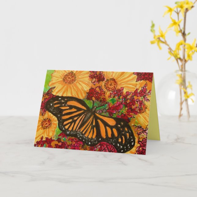 Monarch Butterfly Sunblommor Milkweed Watercolor Kort (Gul blomma)