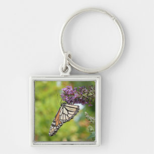 Monarch Butterfly vid Lila Butterfly Bush Fyrkantig Silverfärgad Nyckelring