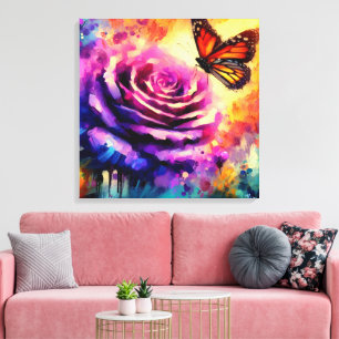 Monarch Butterfly vid Lila Ro vid Sunset Blommigt Canvastryck