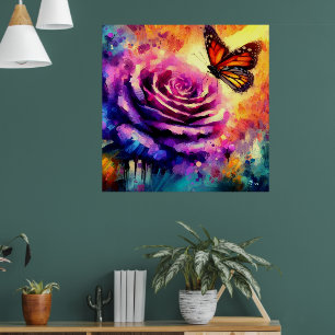 Monarch Butterfly vid Lila Ro vid Sunset Blommigt Poster