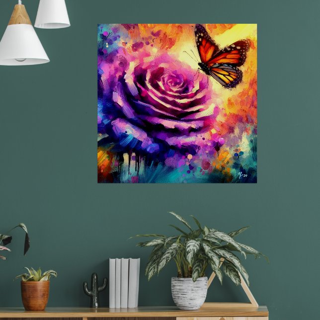 Monarch Butterfly vid Lila Ro vid Sunset Blommigt Poster (Vardagsrum 1)