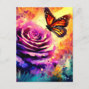 Monarch Butterfly vid Lila Ro vid Sunset Blommigt Vykort