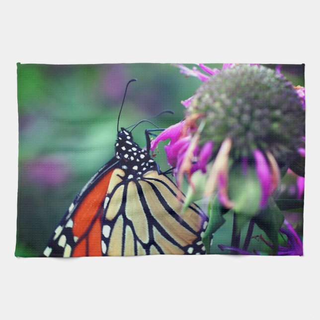 Monarch Butterfly vid nedstängning uppåt   Kökshandduk (Horisontell)
